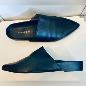 Stuart Weitzman Flat Mules in Black Leather- US size 9
